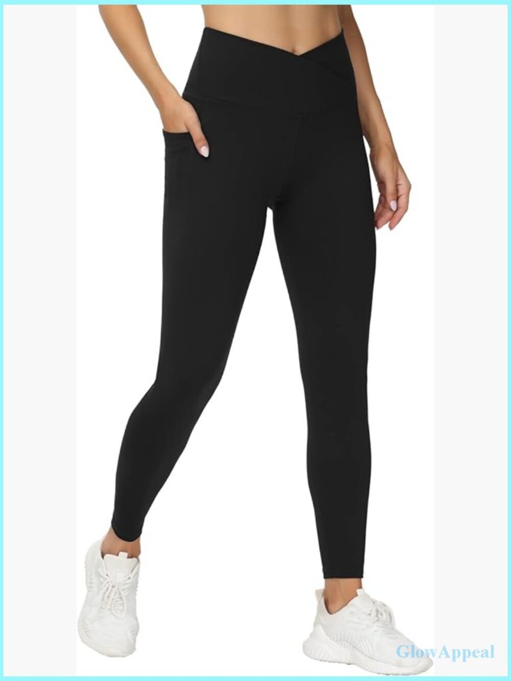 V Cross Waist Workout Leggings Tummy Control Running Yoga Pants with Pockets